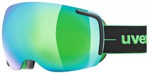 black/green ski goggles